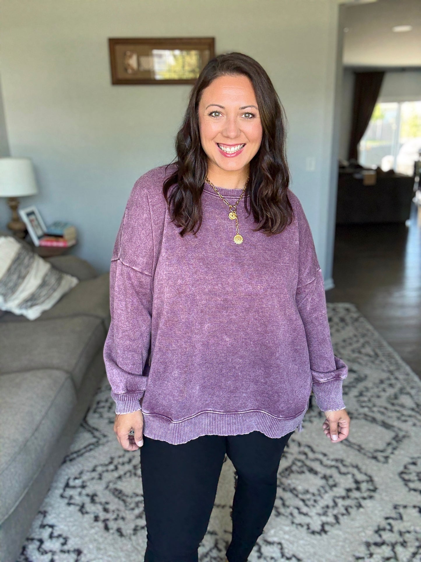 Safe and Secure Mineral Wash Pullover in Eggplant