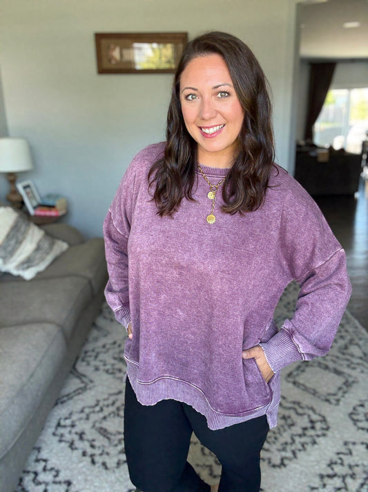 Safe and Secure Mineral Wash Pullover in Eggplant