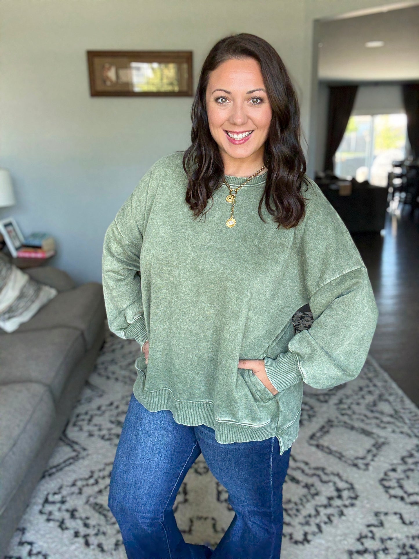 Safe and Secure Mineral Wash Pullover in Light Olive