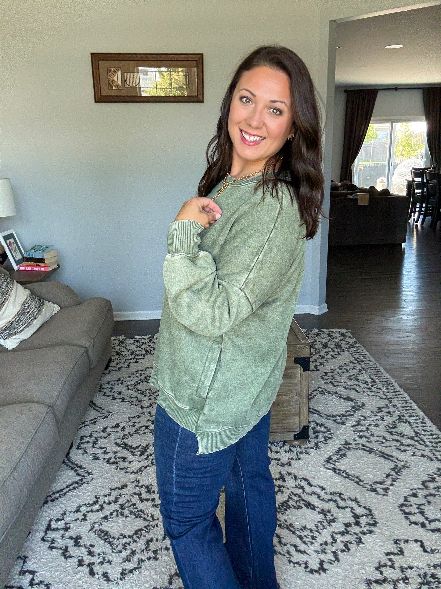 Safe and Secure Mineral Wash Pullover in Light Olive