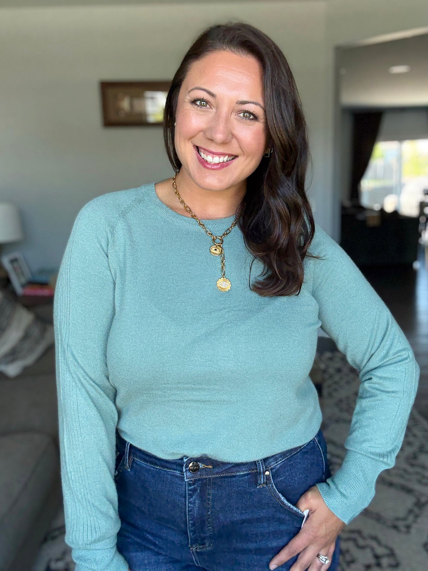 Michelle Mae Ella Long Sleeve Top - Sage