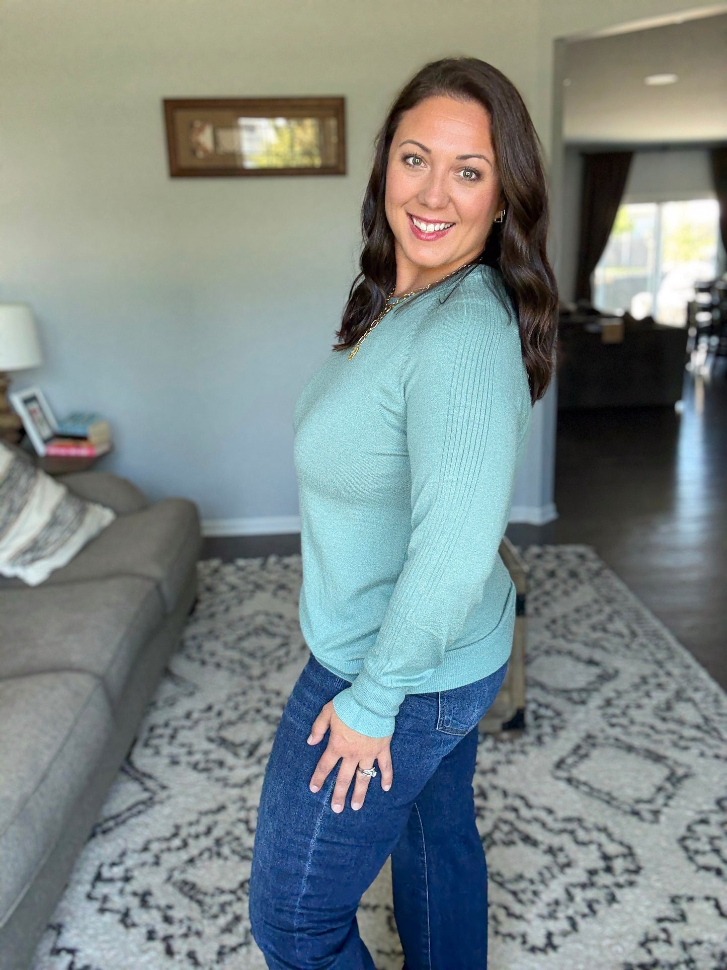 Michelle Mae Ella Long Sleeve Top - Sage