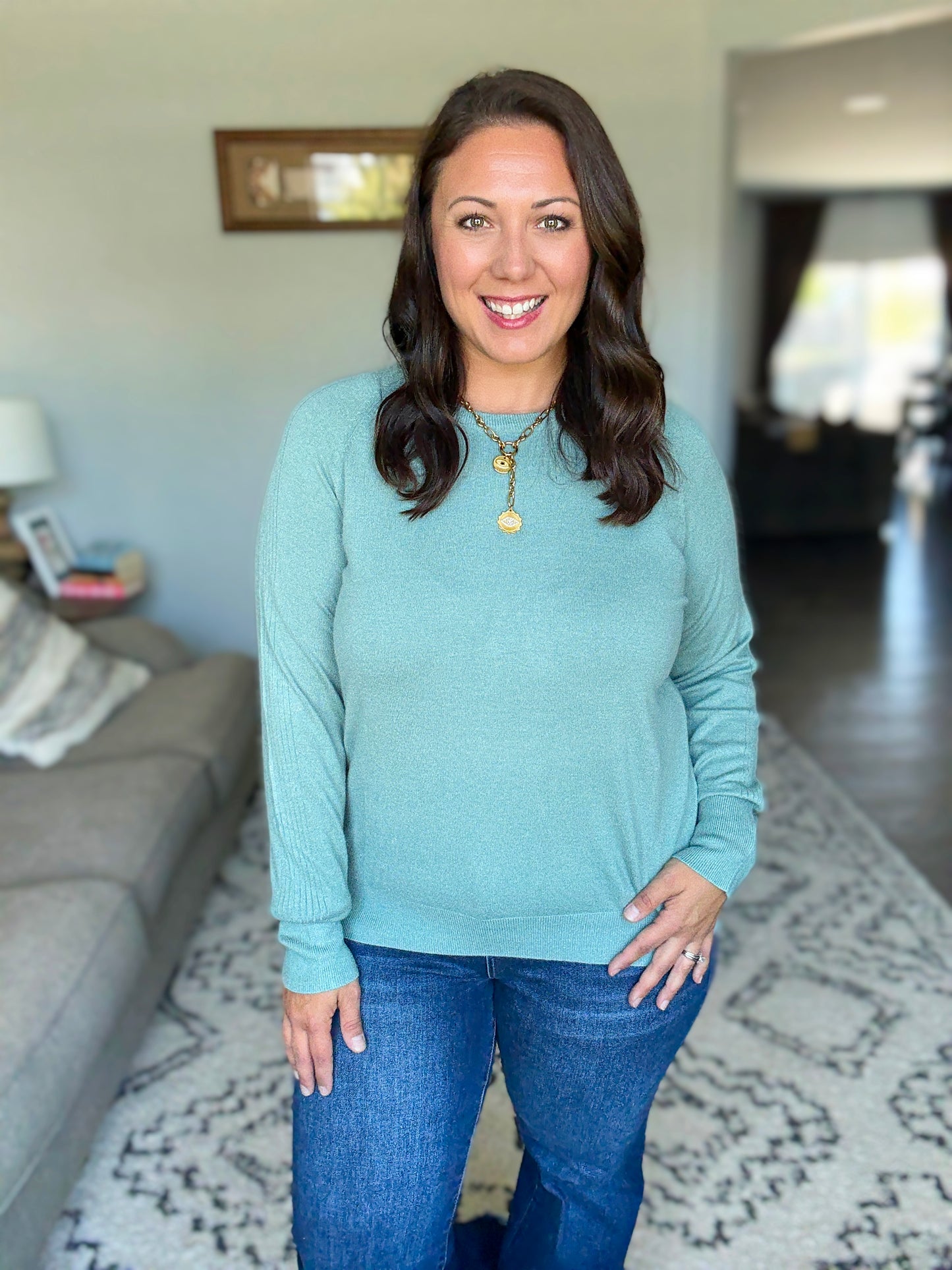 Michelle Mae Ella Long Sleeve Top - Sage
