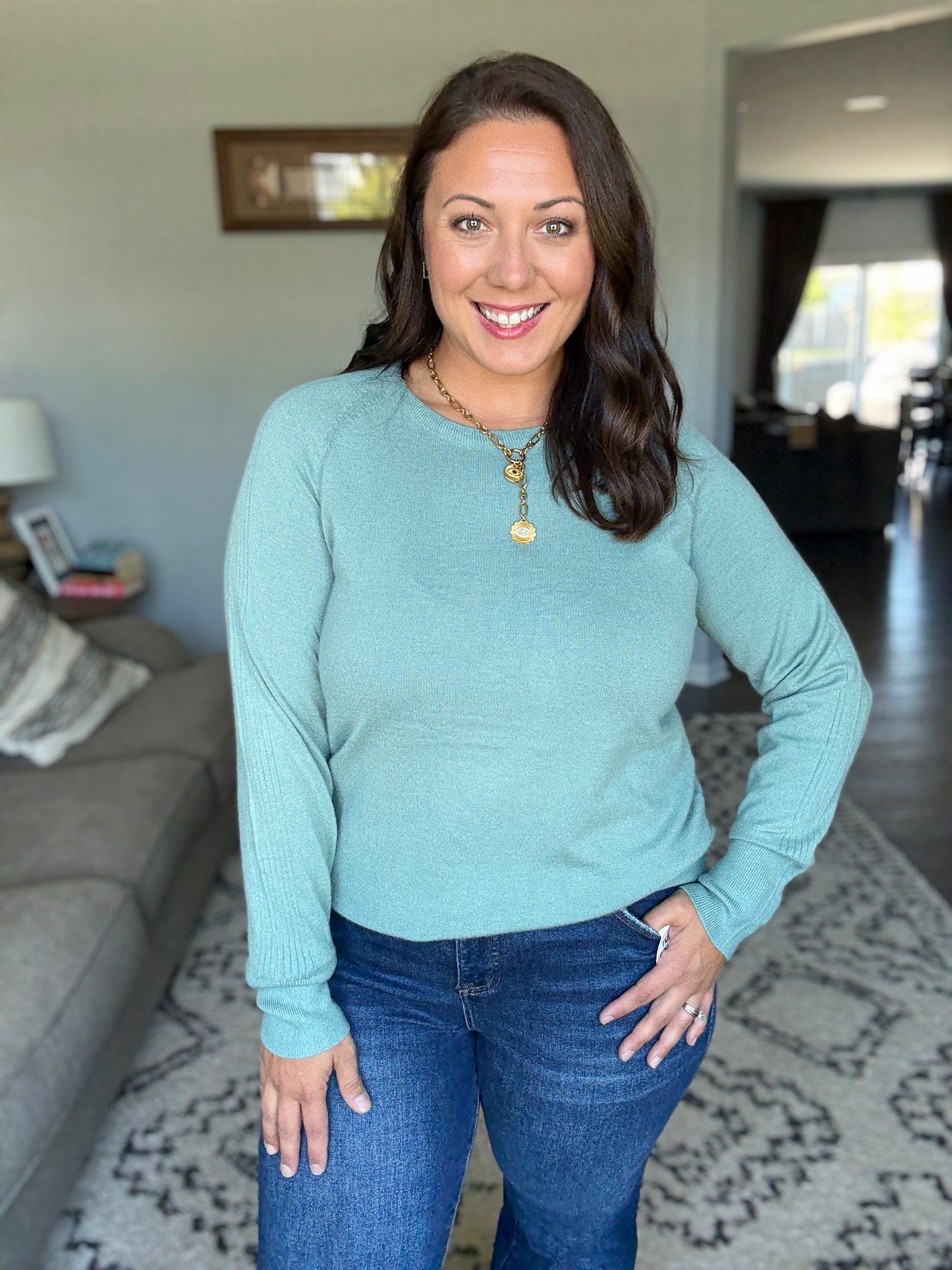 Michelle Mae Ella Long Sleeve Top - Sage