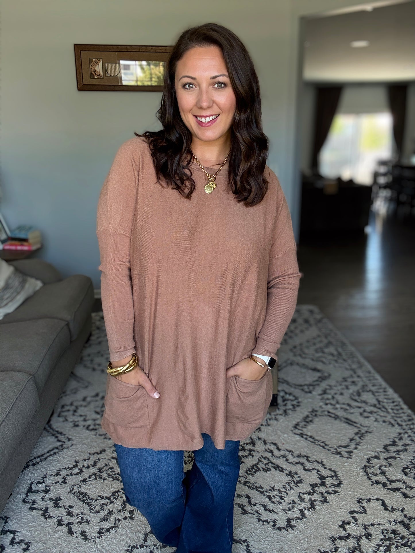 Michelle Mae Naomi Pocket Sweater - Latte