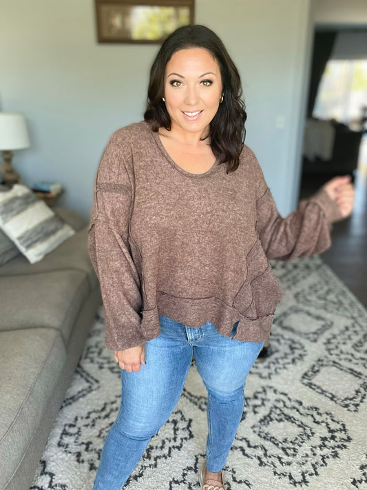 Leave It To Chance Hooded Scoop Neck Pullover in Brown