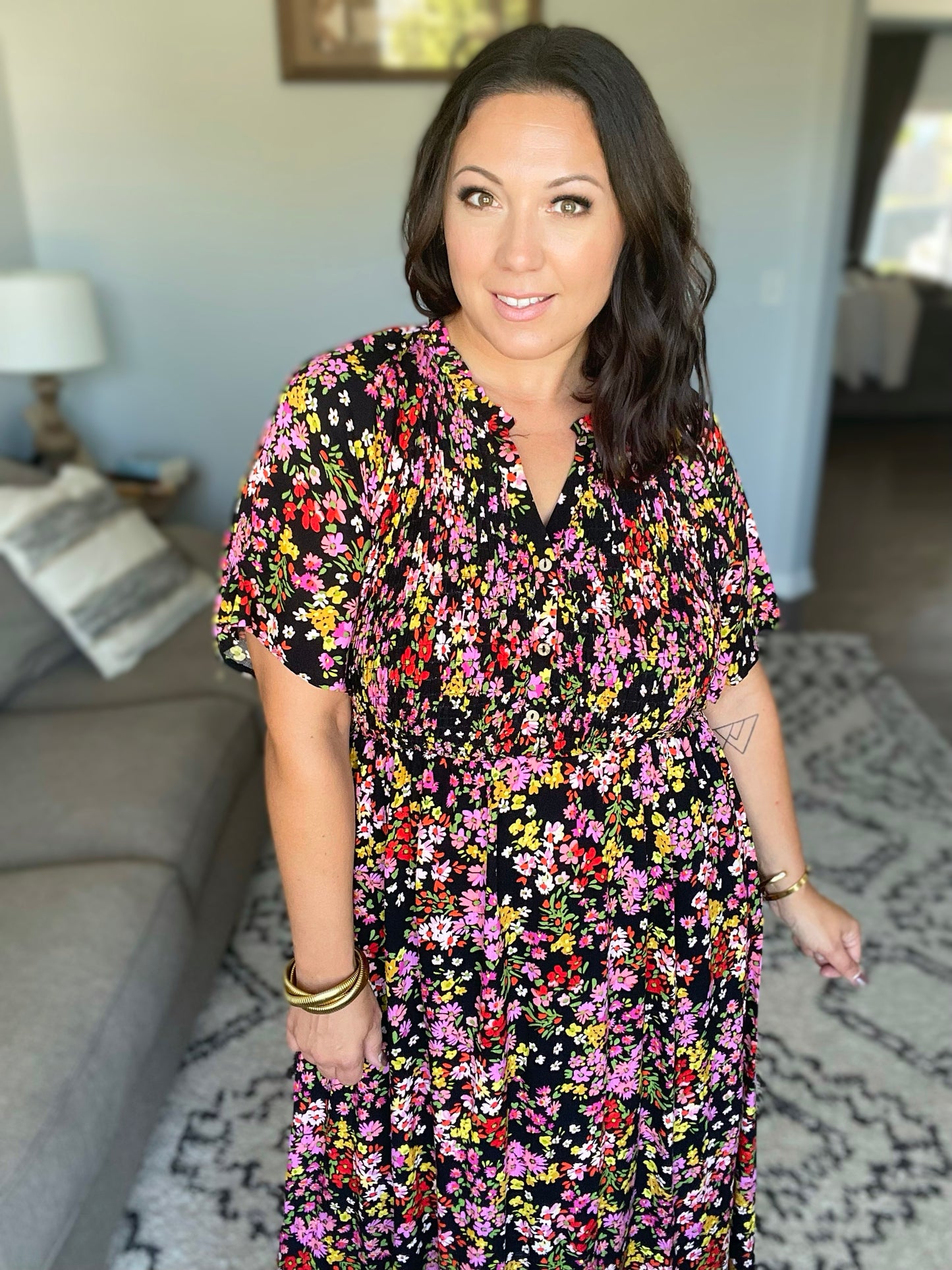 Wildflower and Barley V-Neck Button Up Dress
