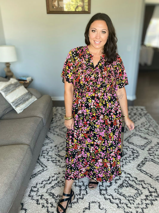 Wildflower and Barley V-Neck Button Up Dress