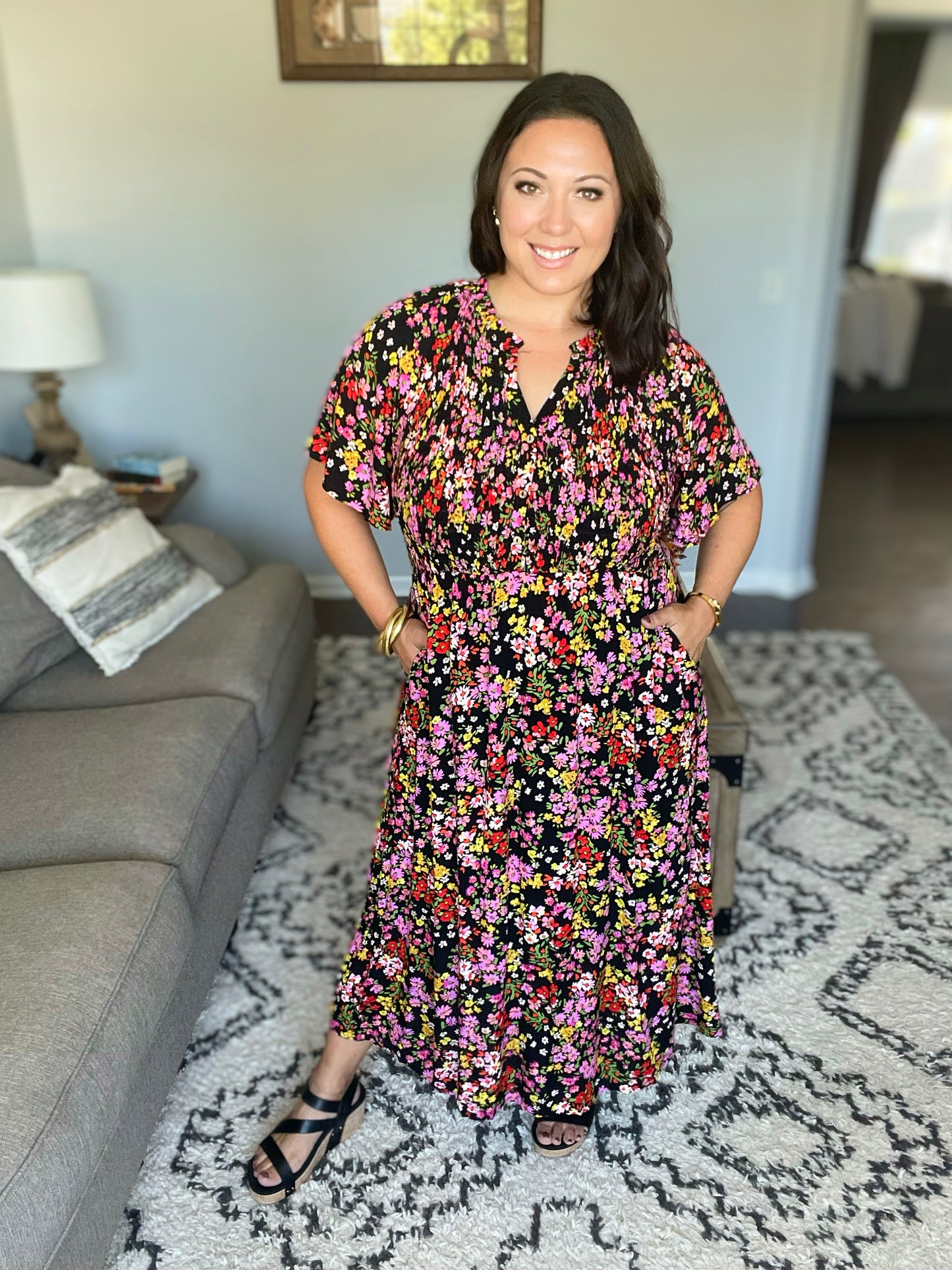 Wildflower and Barley V-Neck Button Up Dress