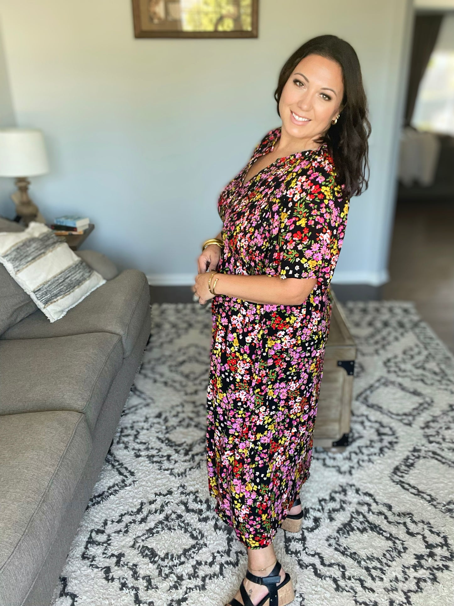 Wildflower and Barley V-Neck Button Up Dress