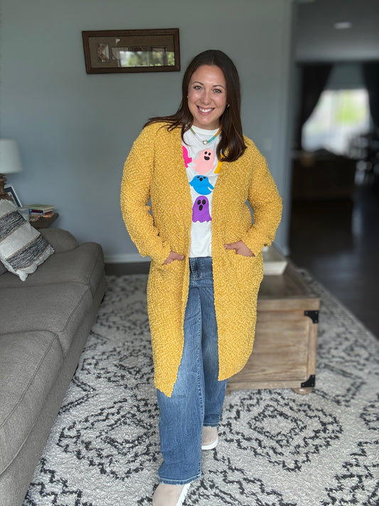 Falling For You Yellow Boucle Longline Cardigan