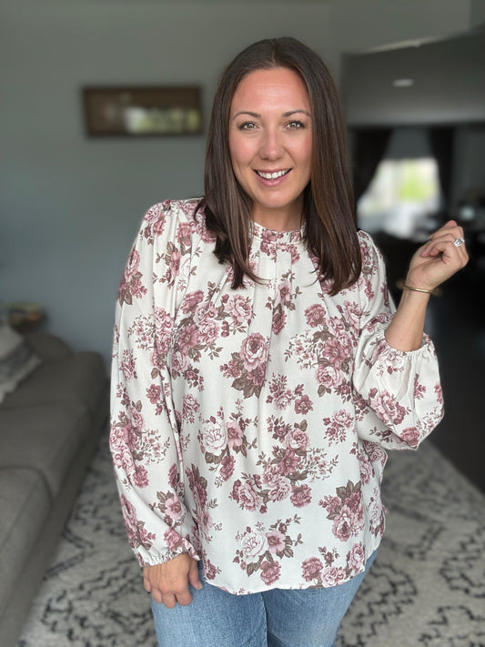 Vintage Rose Garden Floral Blouse