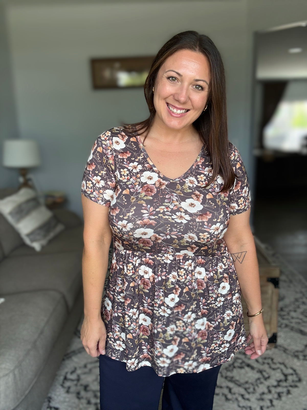 Michelle Mae Sarah Ruffle Short Sleeve - Blushwood Floral