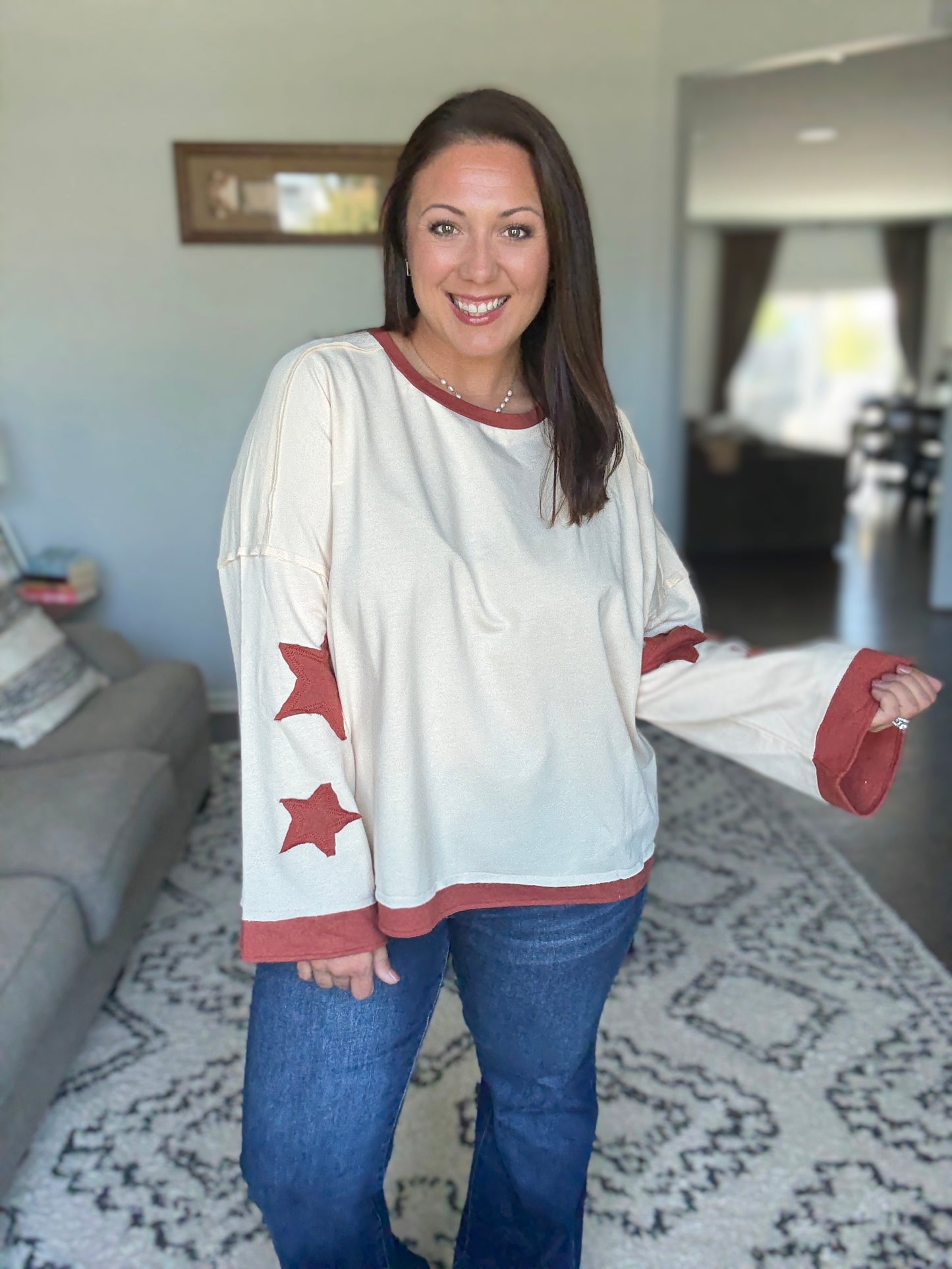 BiBi French Terry Star Patch Pullover Top