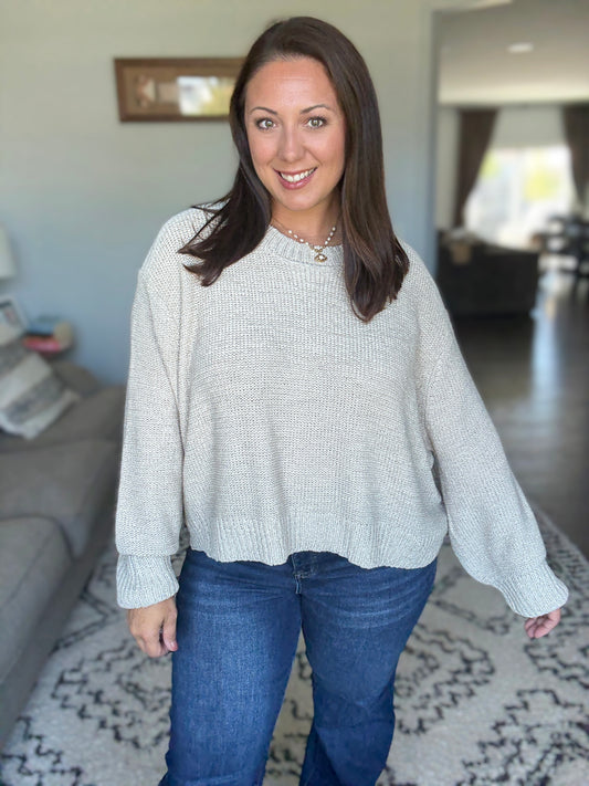 Zenana Oversized Balloon Sleeve Sweater in Sand Beige