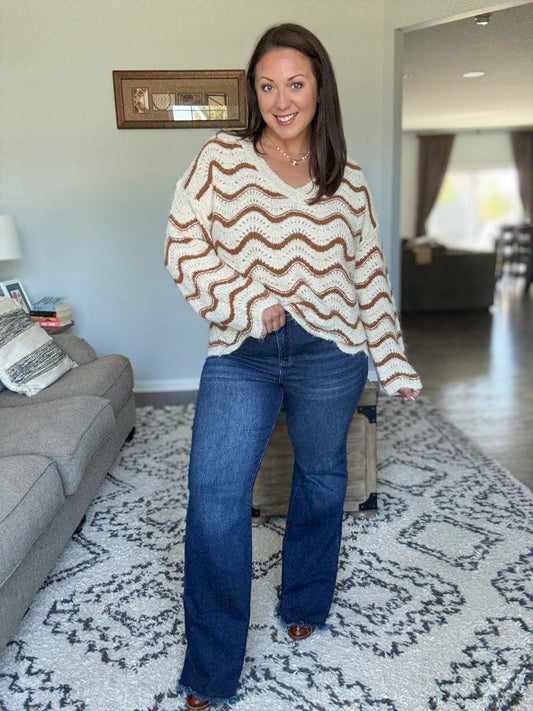 RISEN Francine Tummy Control Mid Rise Flare Jeans with Fray Hem in Full Sizes