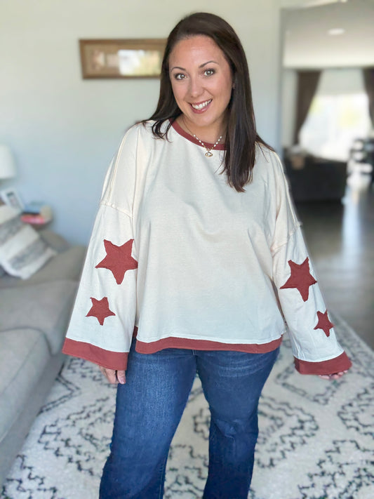 BiBi French Terry Star Patch Pullover Top