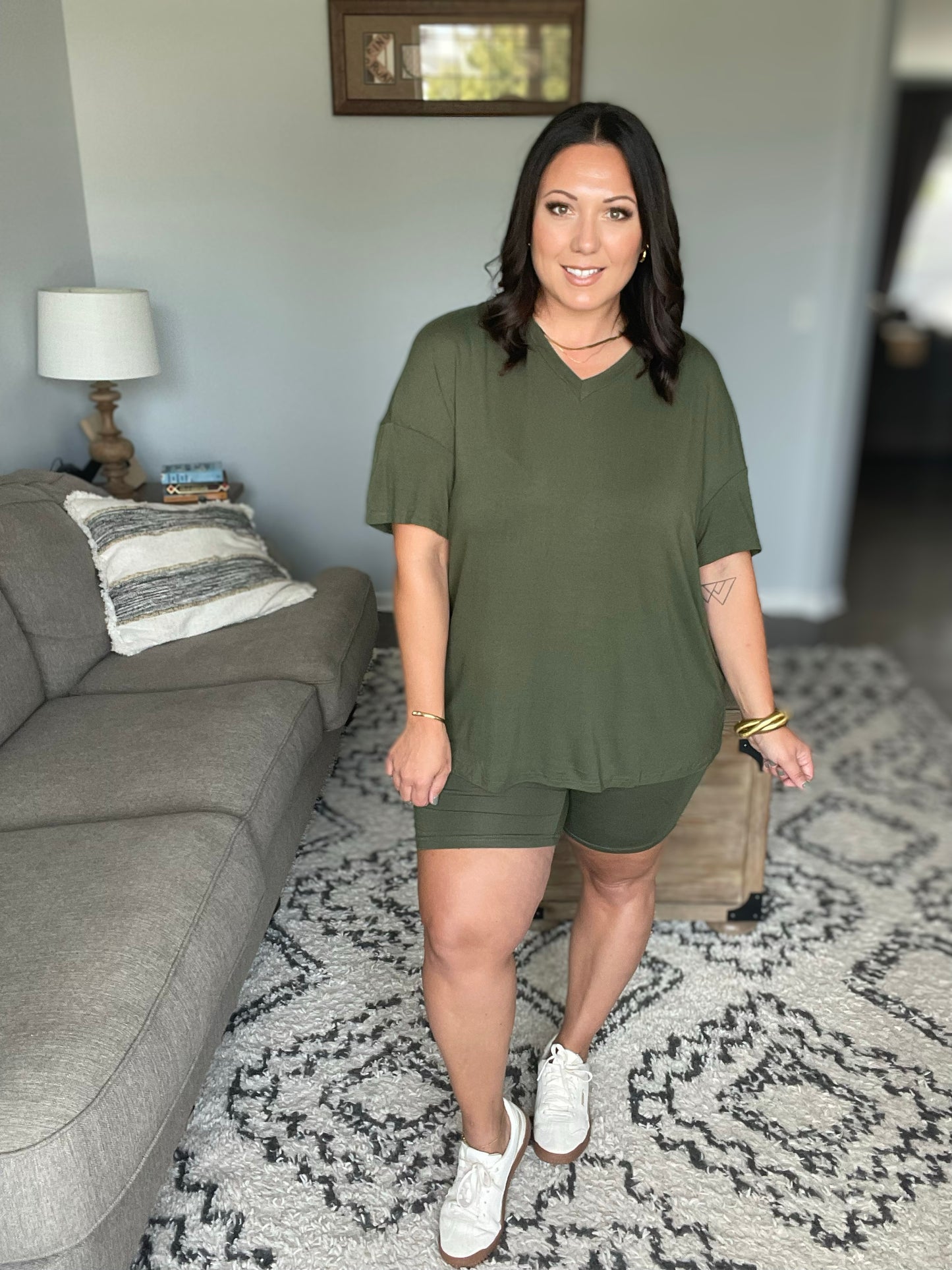 Basic Bae V-Neck Drop Shoulder T-Shirt and Shorts Set (7 Colors)