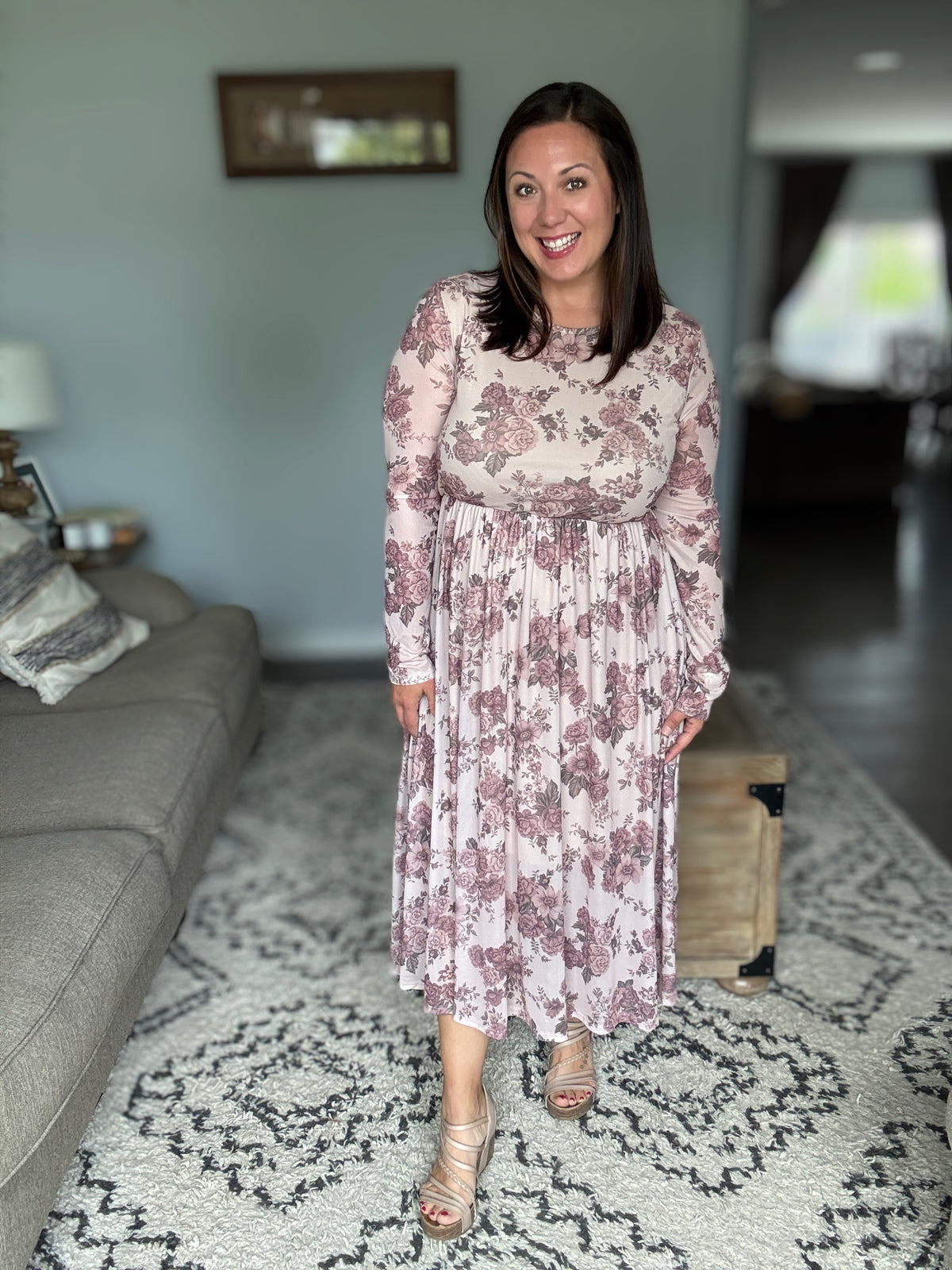 Rosewood Dreams Floral Mesh Midi Dress