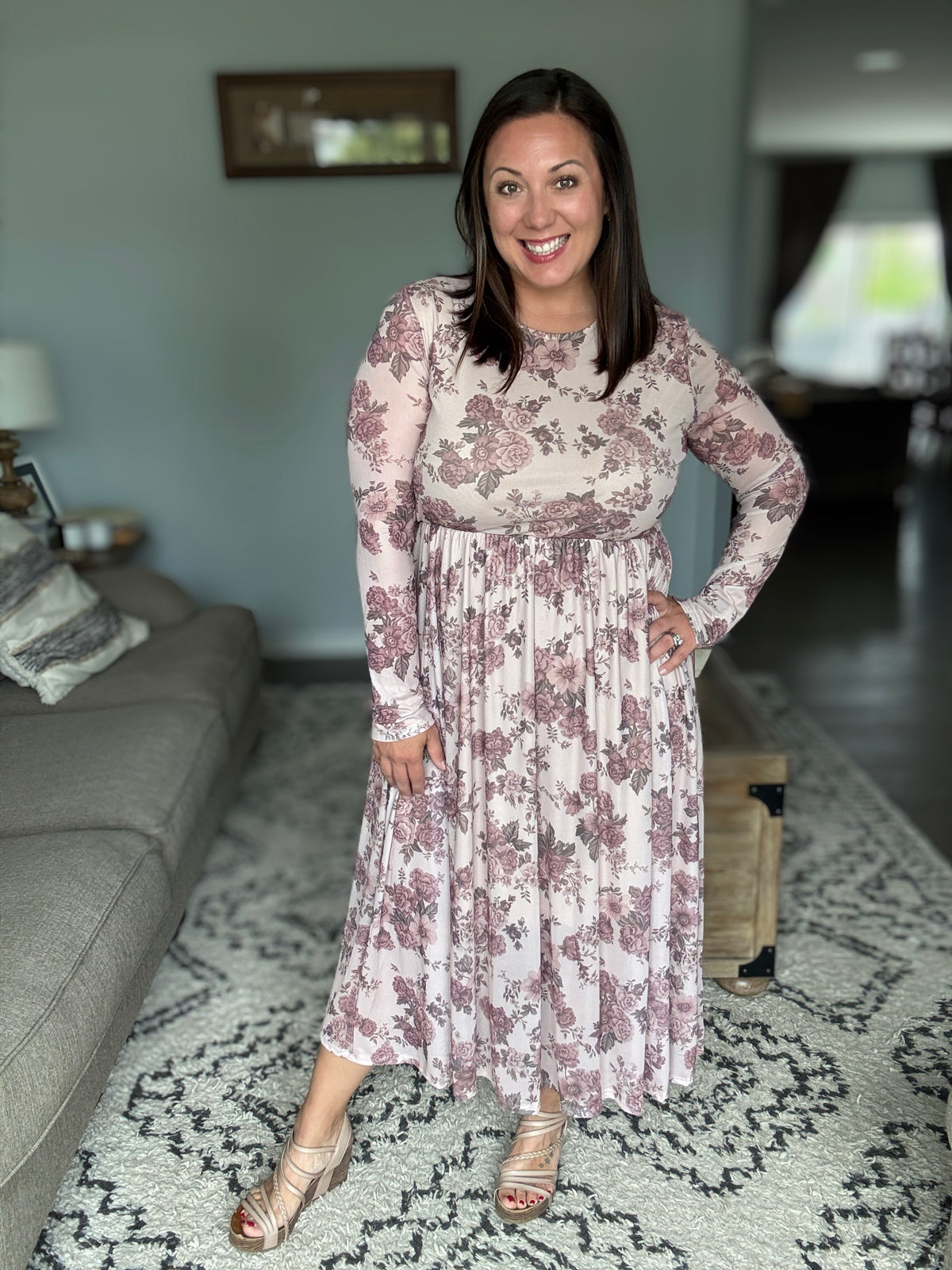 Rosewood Dreams Floral Mesh Midi Dress