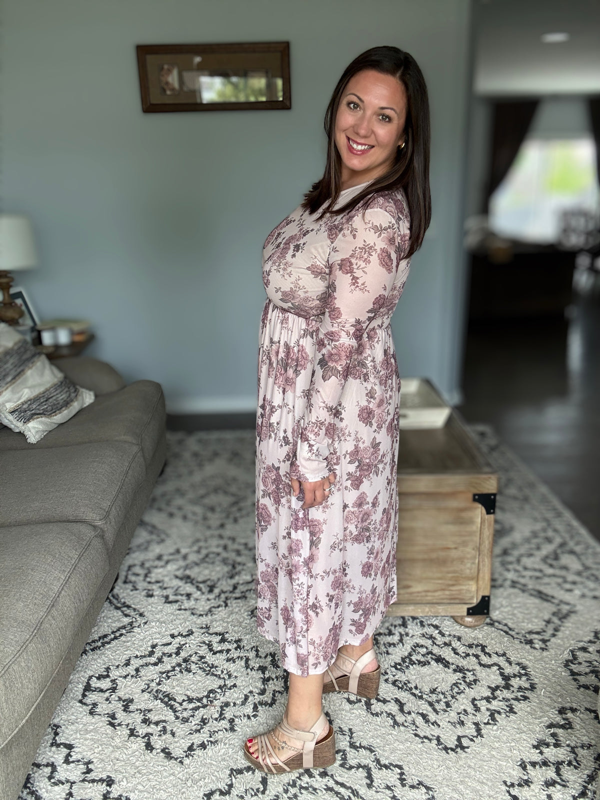 Rosewood Dreams Floral Mesh Midi Dress