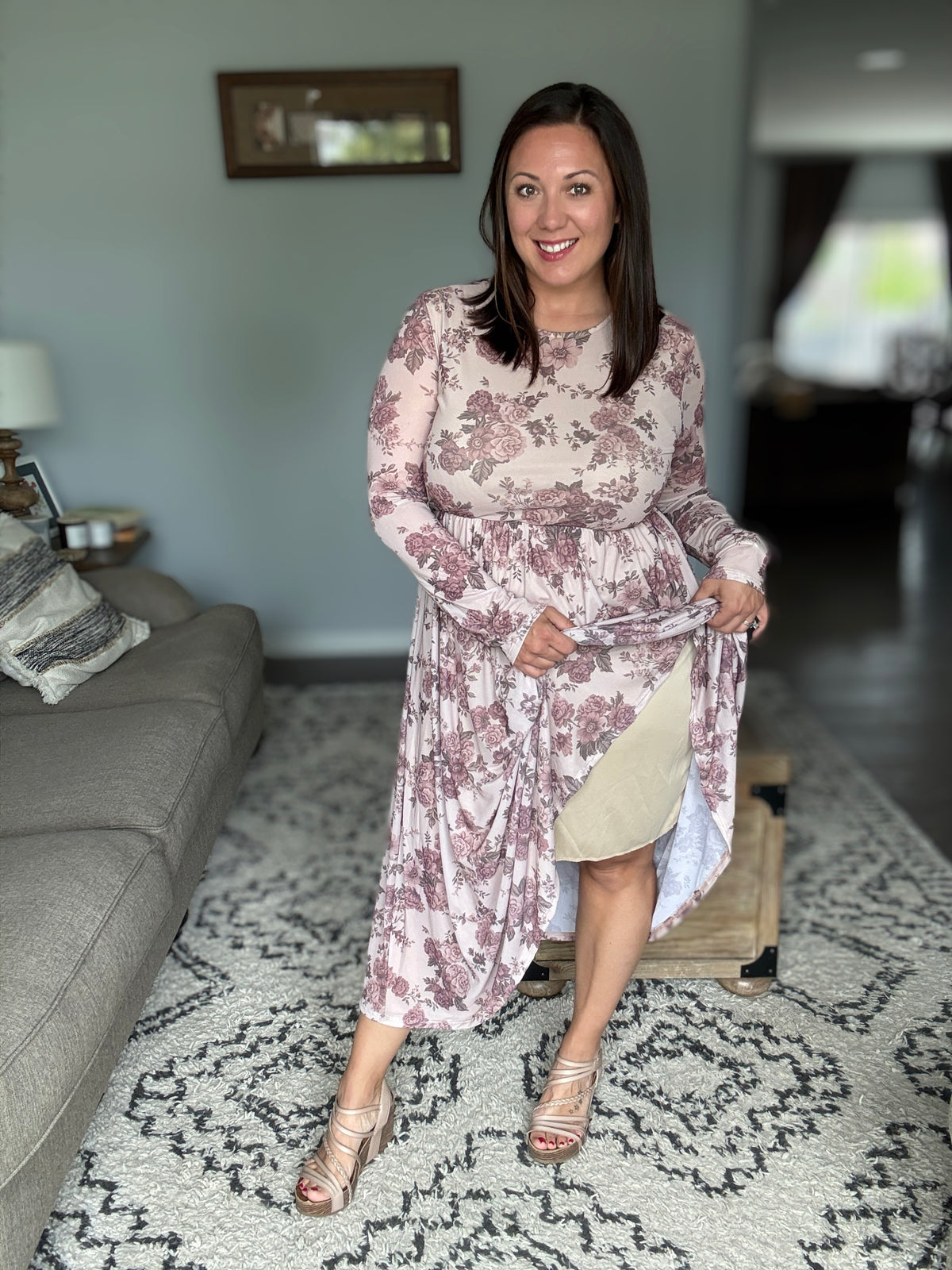 Rosewood Dreams Floral Mesh Midi Dress