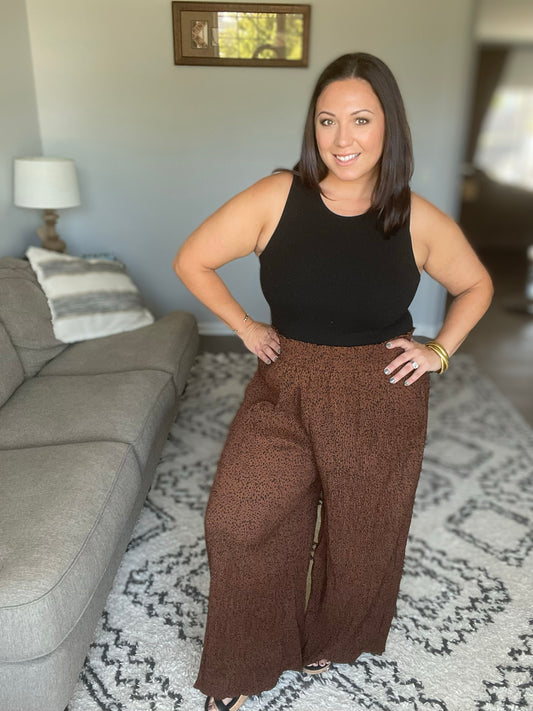 Harmony High Rise Wide Leg Pants in Brown