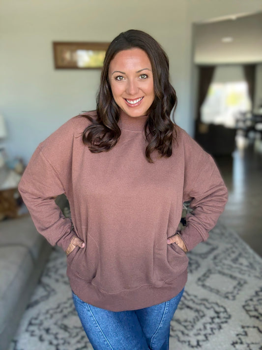 Make No Mistake Mock Neck Pullover in Cocoa