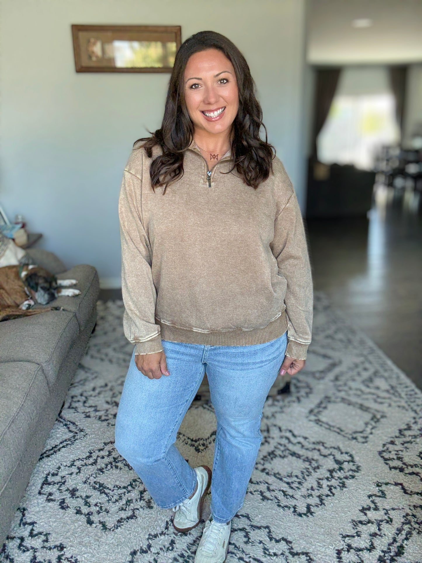 You Should Know Half Zip Pullover in Deep Camel