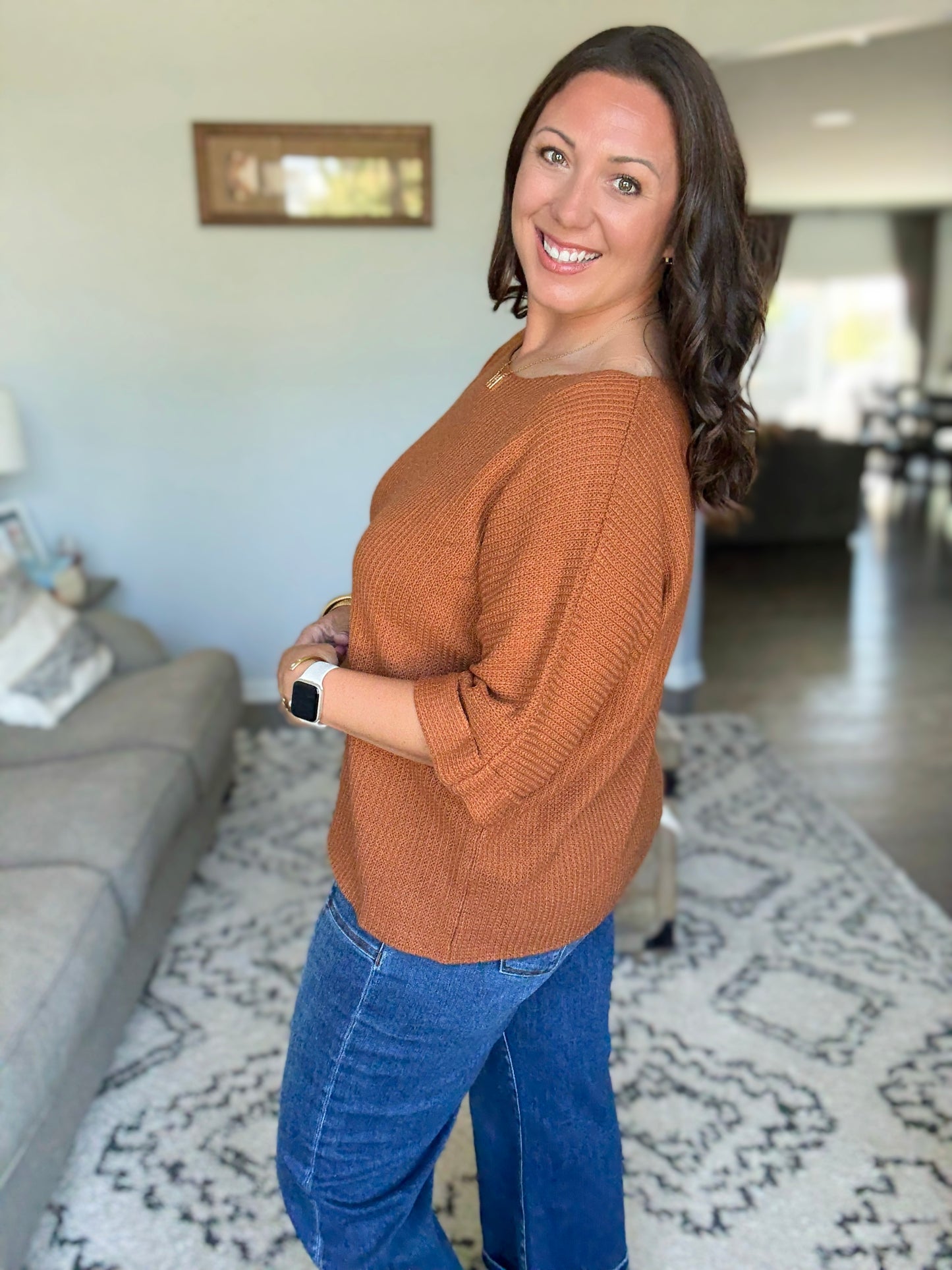 Lotta Love Knitted Sweater Top in Rust