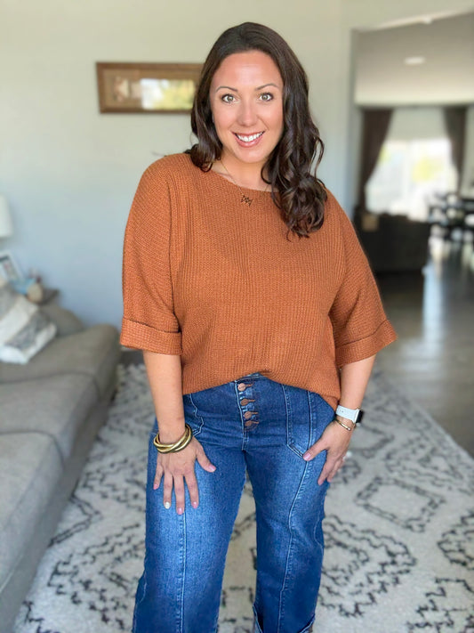 Lotta Love Knitted Sweater Top in Rust
