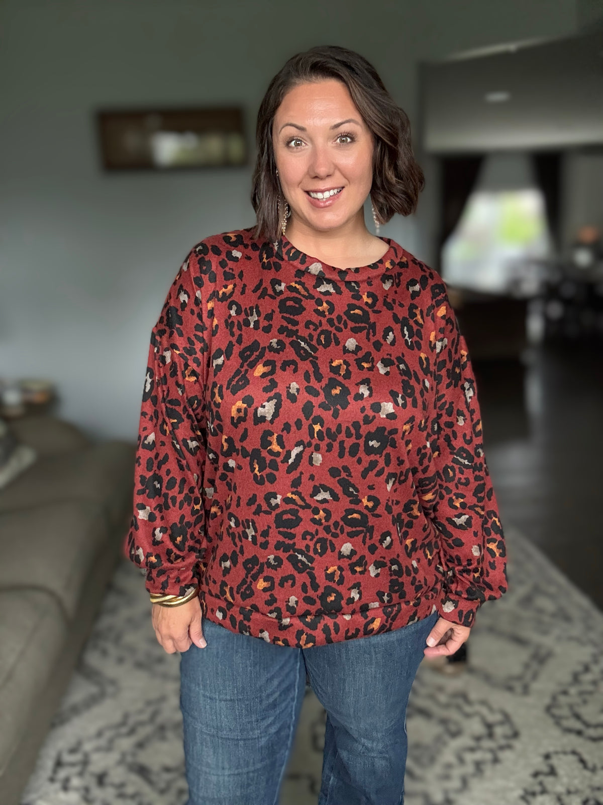 Wild One Rust Leopard Long Sleeve Top