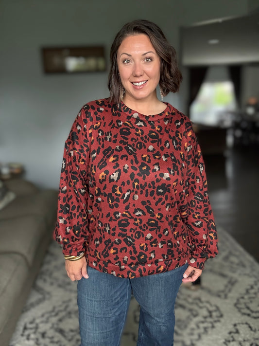 Wild One Rust Leopard Long Sleeve Top
