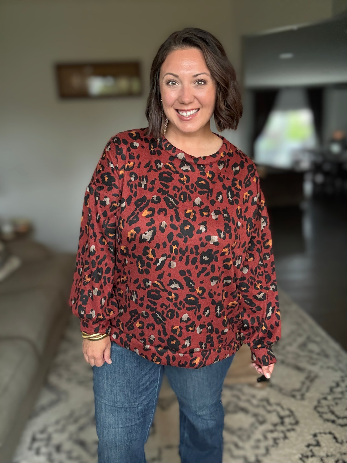 Wild One Rust Leopard Long Sleeve Top