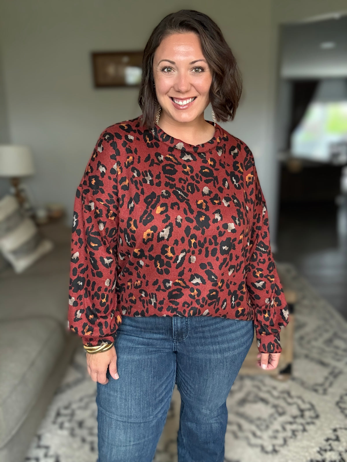 Wild One Rust Leopard Long Sleeve Top