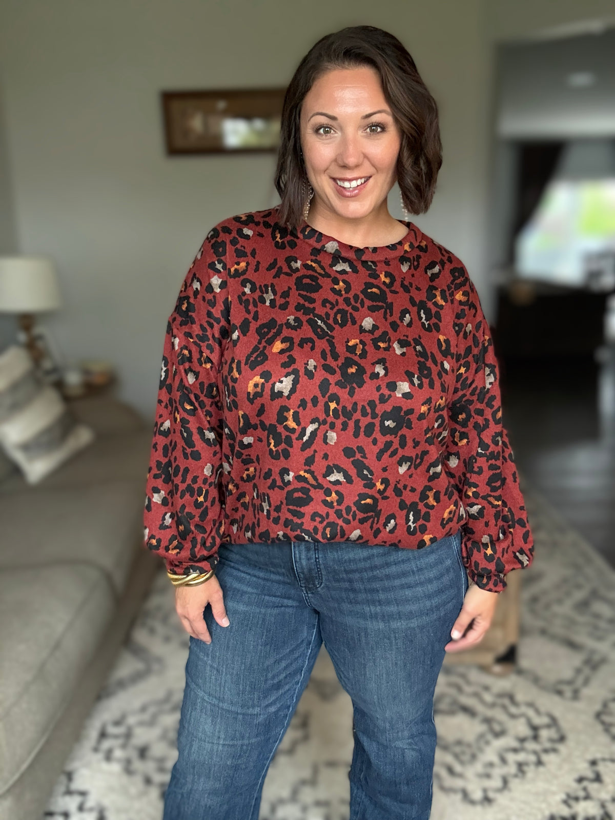 Wild One Rust Leopard Long Sleeve Top