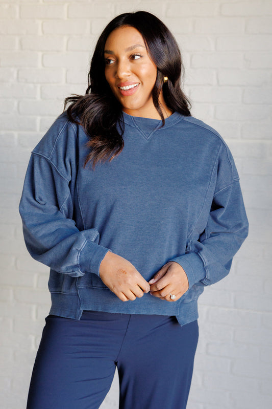 Quick Fix Mineral Wash Crew Neck Pullover in Psychic Blue