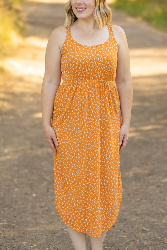 IN STOCK Reagan Ribbed Midi Dress - Pumpkin Floral