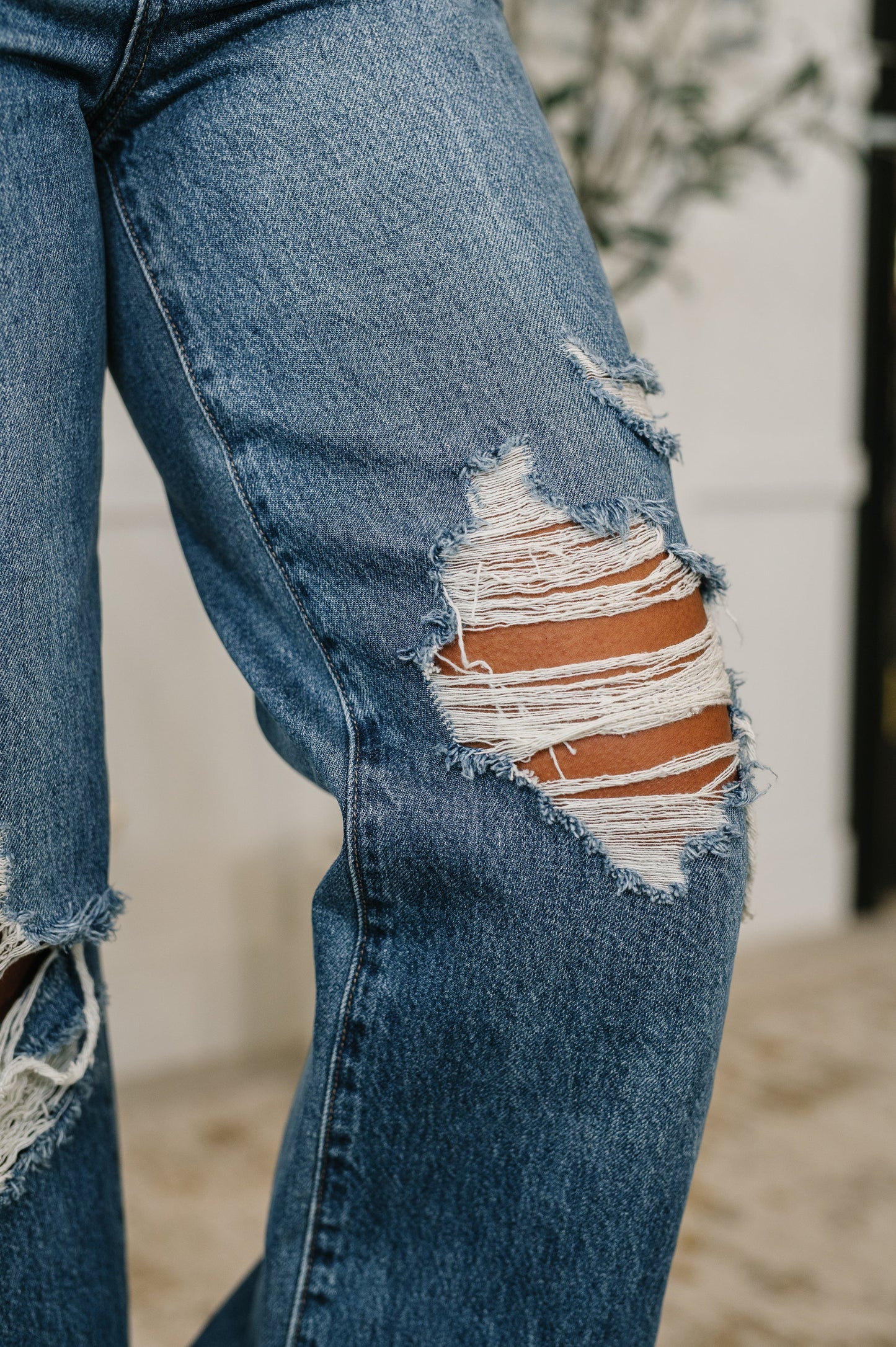 Roseanne High Waist Rigid Magic Destructed Straight Jeans with Adjustable Waist Tabs