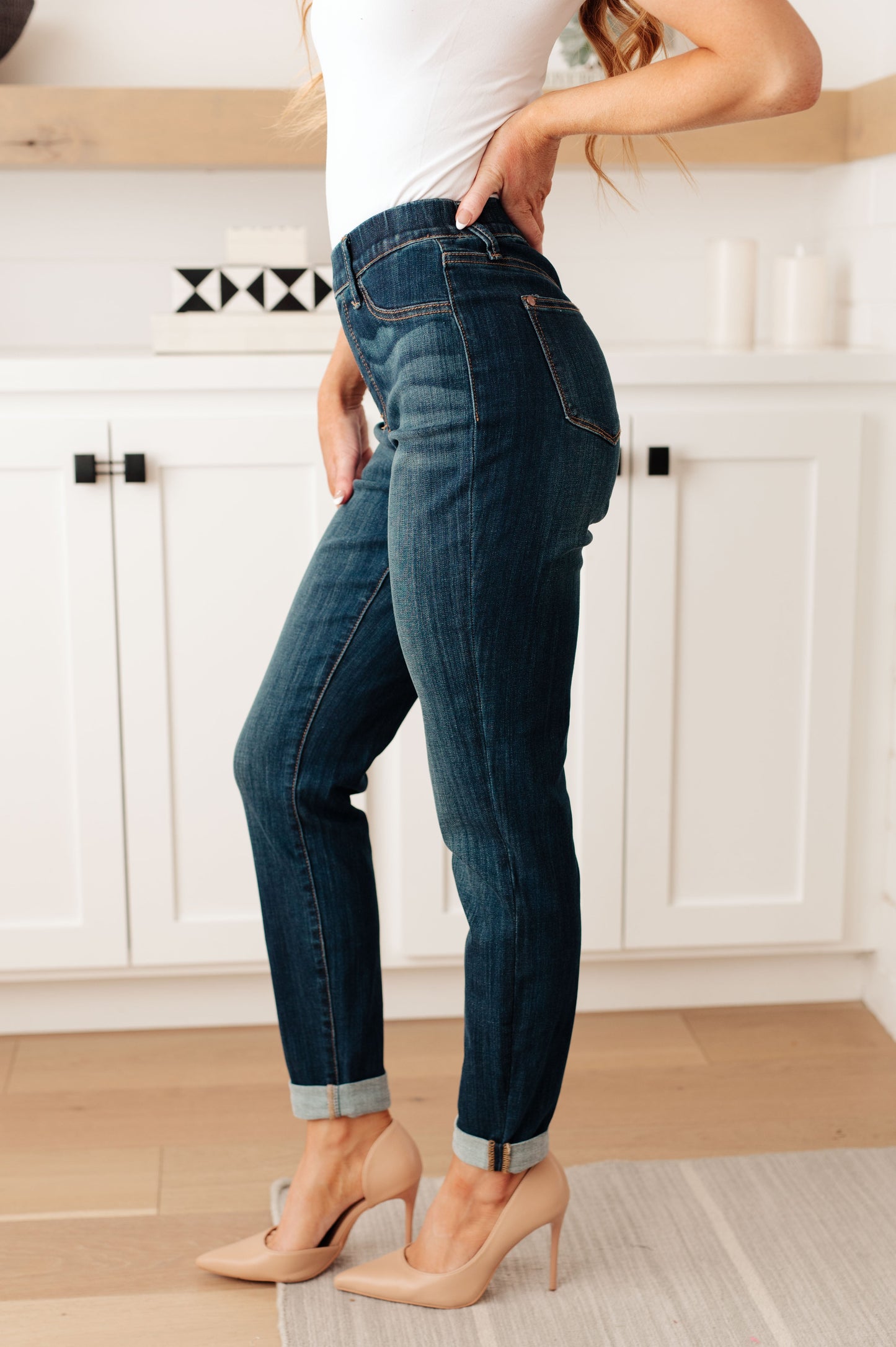 Turkey Day High Rise Pull On Double Cuff Slim Jeans (Tall/Long option)