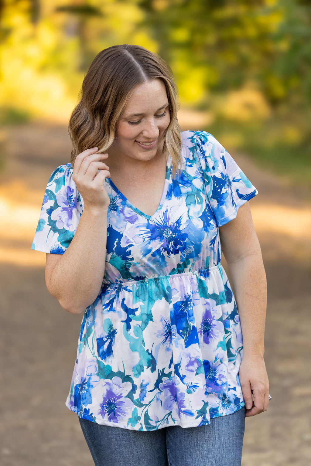 IN STOCK Emery Ruffle Top - Blue Floral Mix