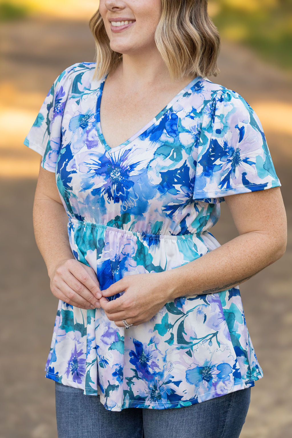 IN STOCK Emery Ruffle Top - Blue Floral Mix