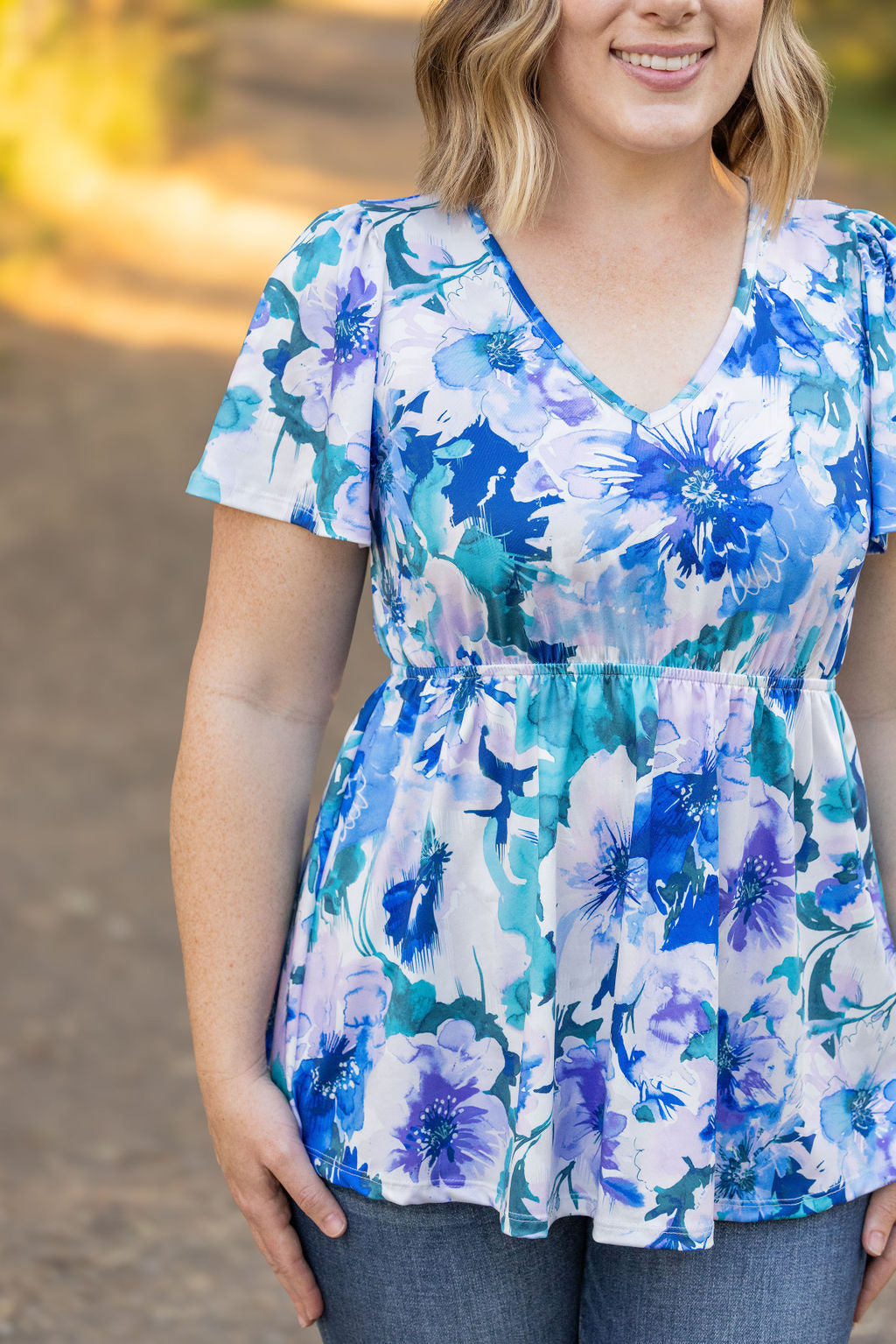 IN STOCK Emery Ruffle Top - Blue Floral Mix