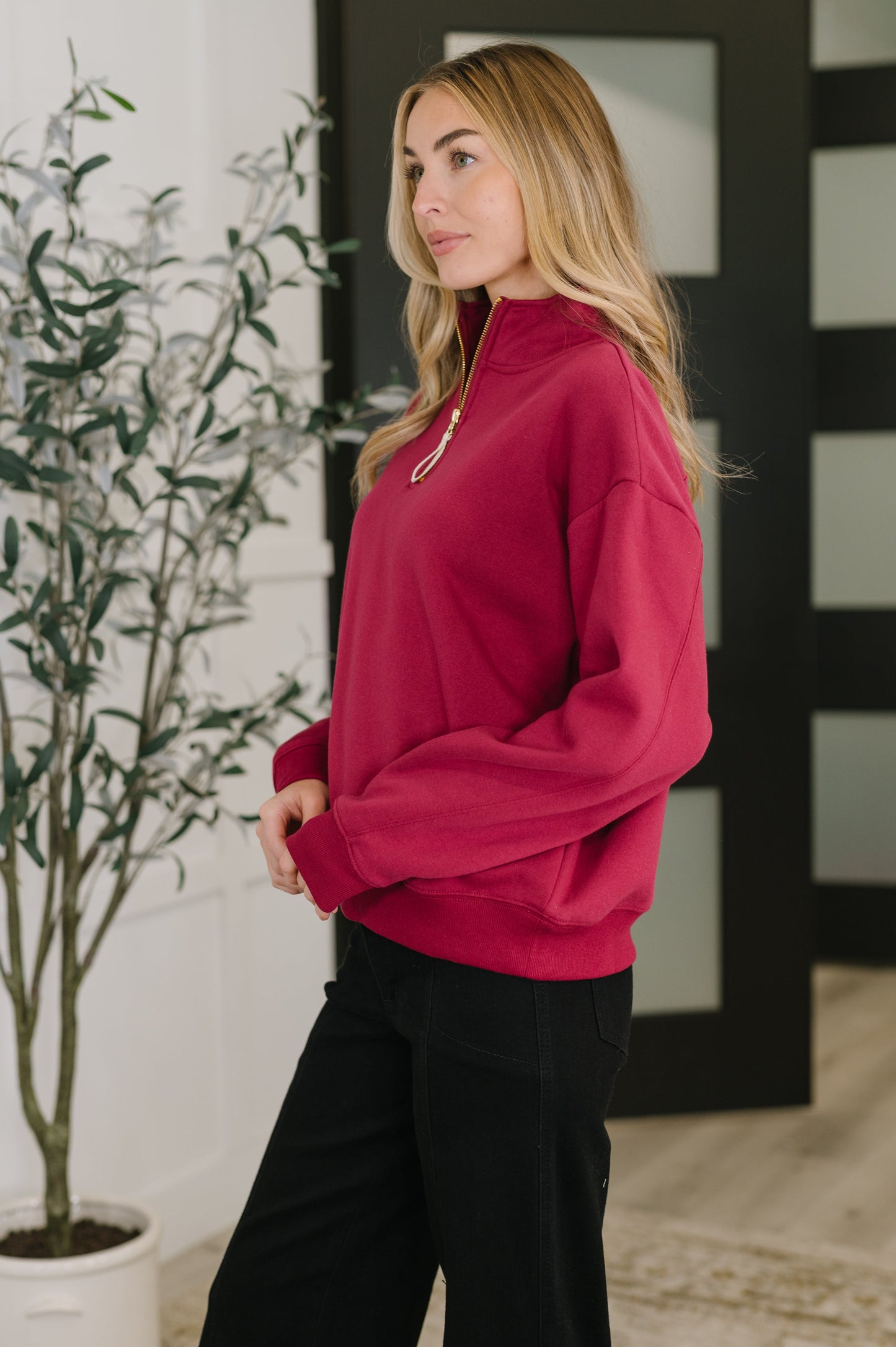 Sweater Weather Half Zip High Neck Pullover in Cabernet