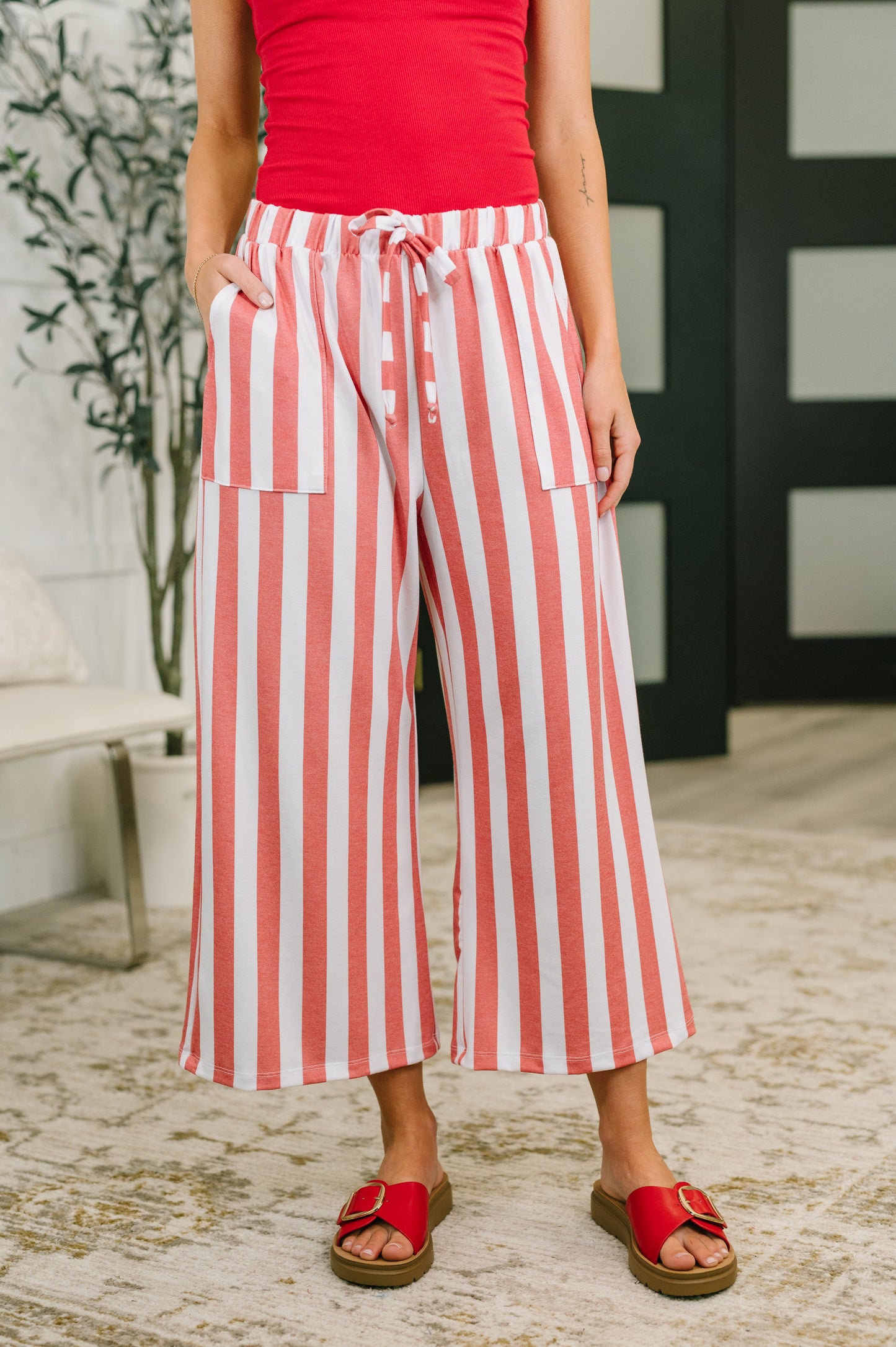 Take Your Time High Waisted Wide Leg Striped Bottoms