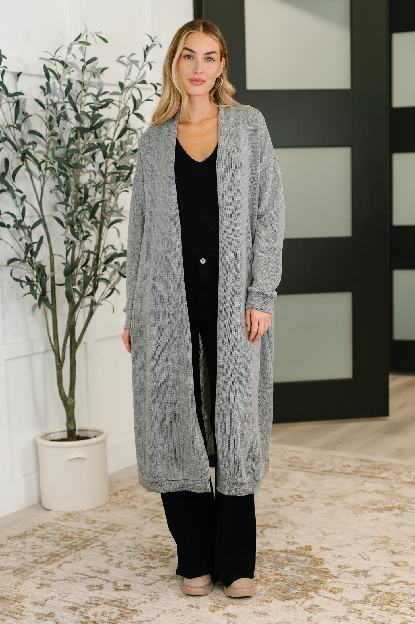 Travel Hideaway Open Front Duster Cardigan in Soft Grey