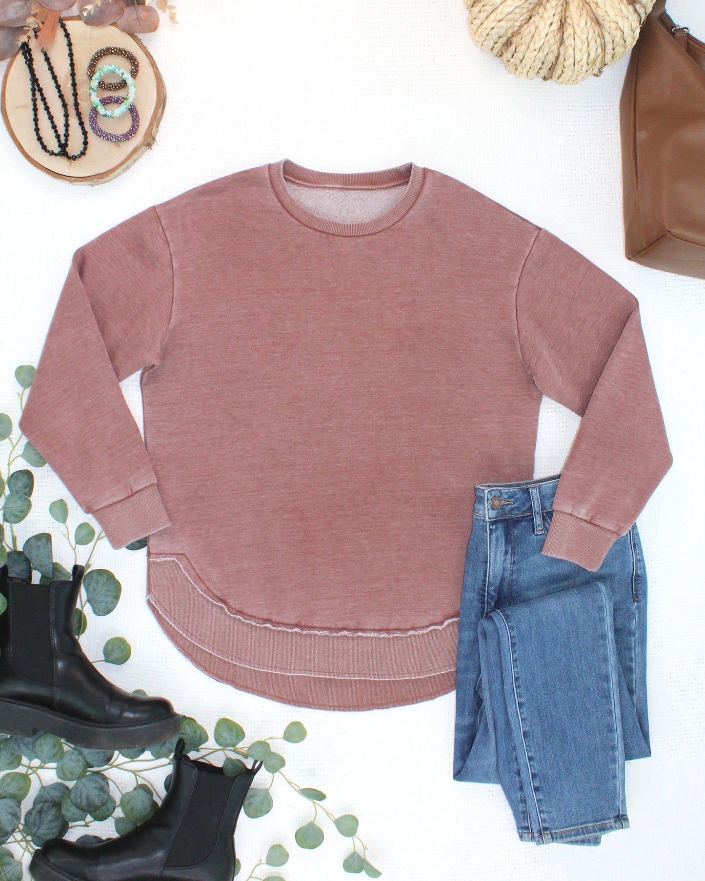Michelle Mae Vintage Wash Pullover - Brown