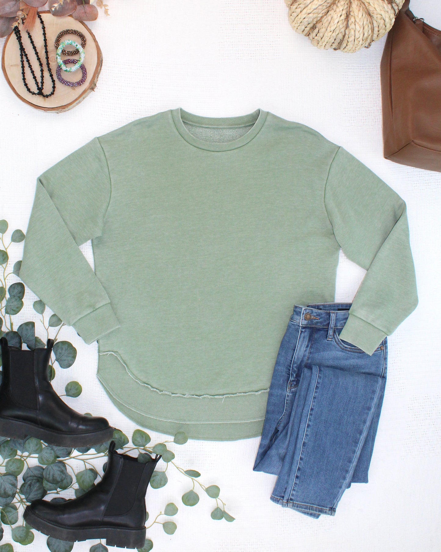 Michelle Mae Vintage Wash Pullover - Olive