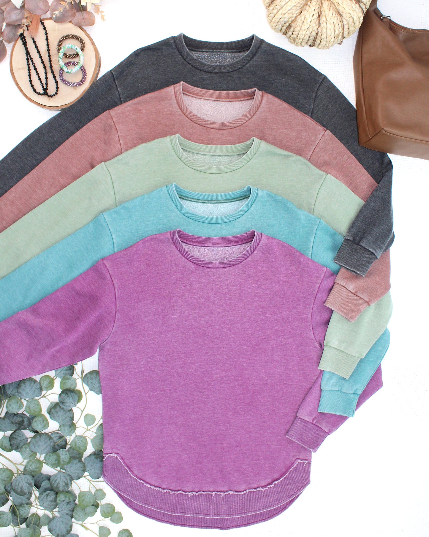 Michelle Mae Vintage Wash Pullover - Brown