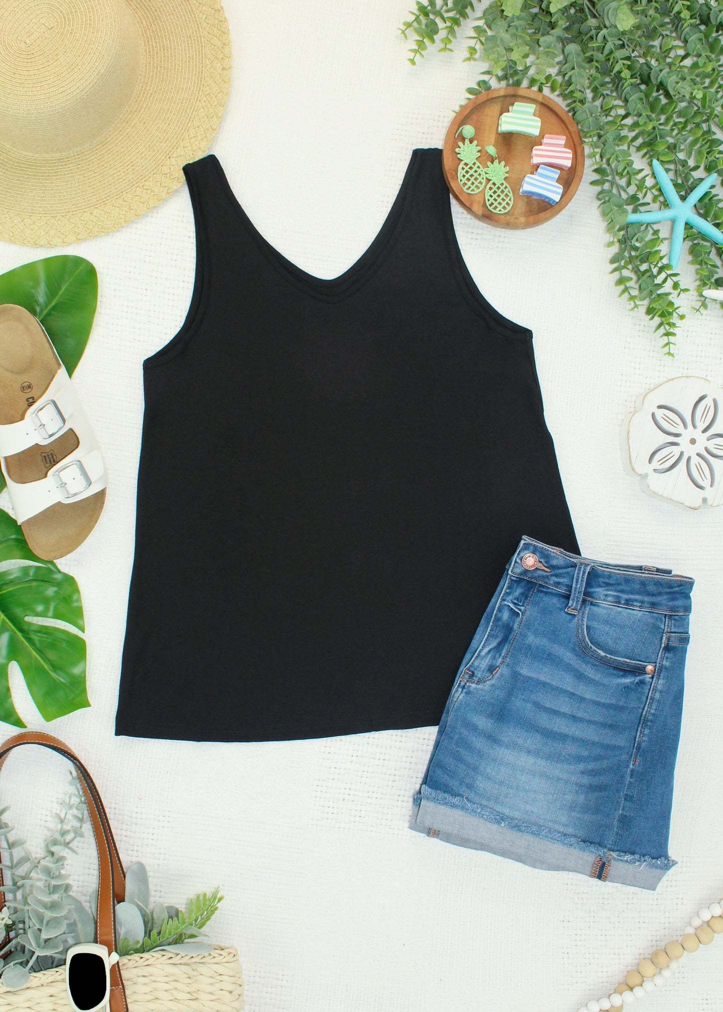 Michelle Mae Vera V Neck Tank - Black